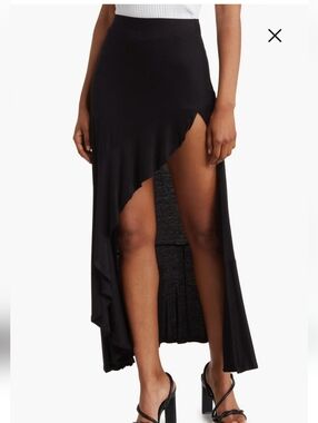 Go Couture Black High-Slit Ruffle Maxi Skirt Made In USA - Medium/Small